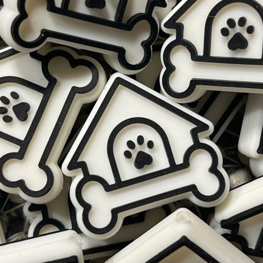 White dog house with white bone